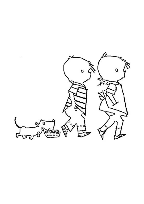 A Dog Following Jip and Janneke Walking Coloring Pages : Batch ...