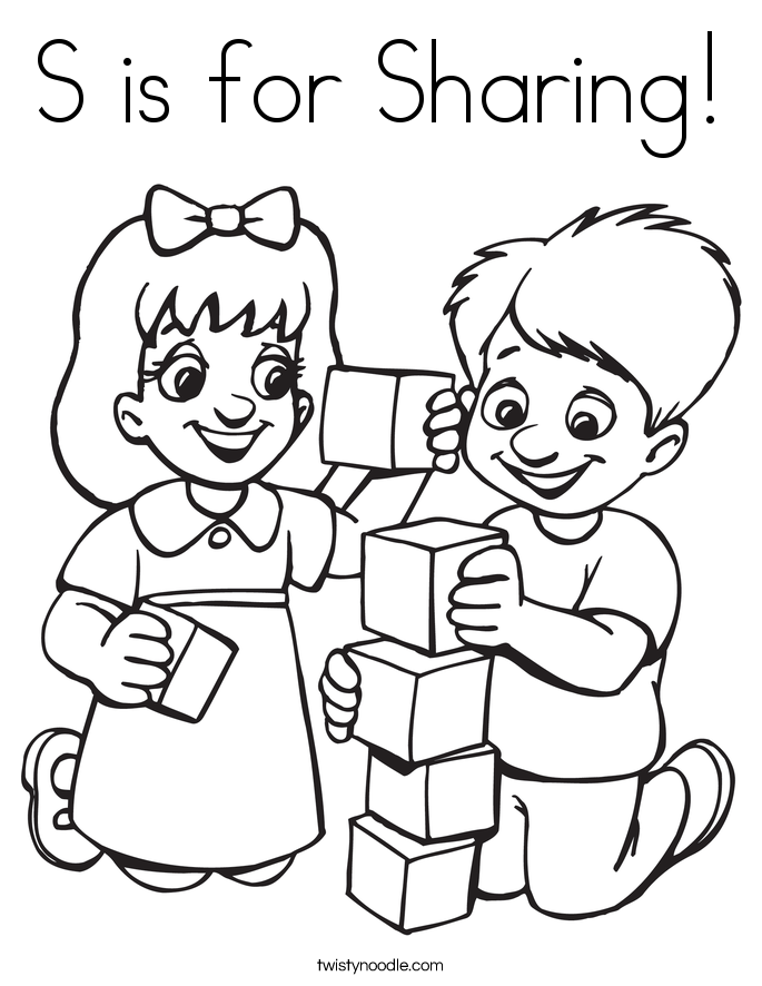 S is for Sharing Coloring Page - Twisty Noodle