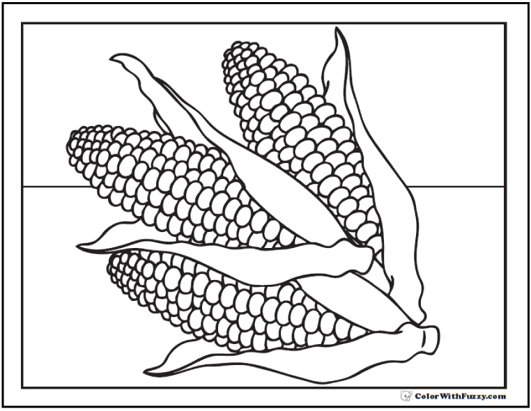 Corn Coloring Pages: Three Ears, Summer Or Fall