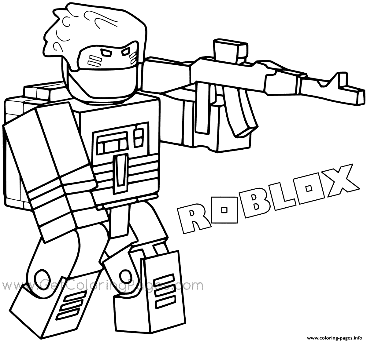 Roblox Bandit With Weapon And Backpac Coloring Pages Printable