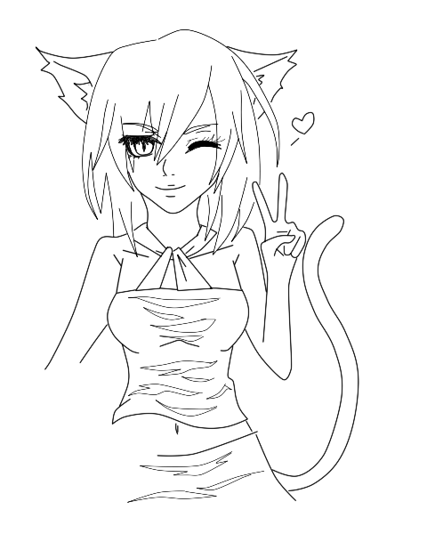 Anime neko girl coloring pages