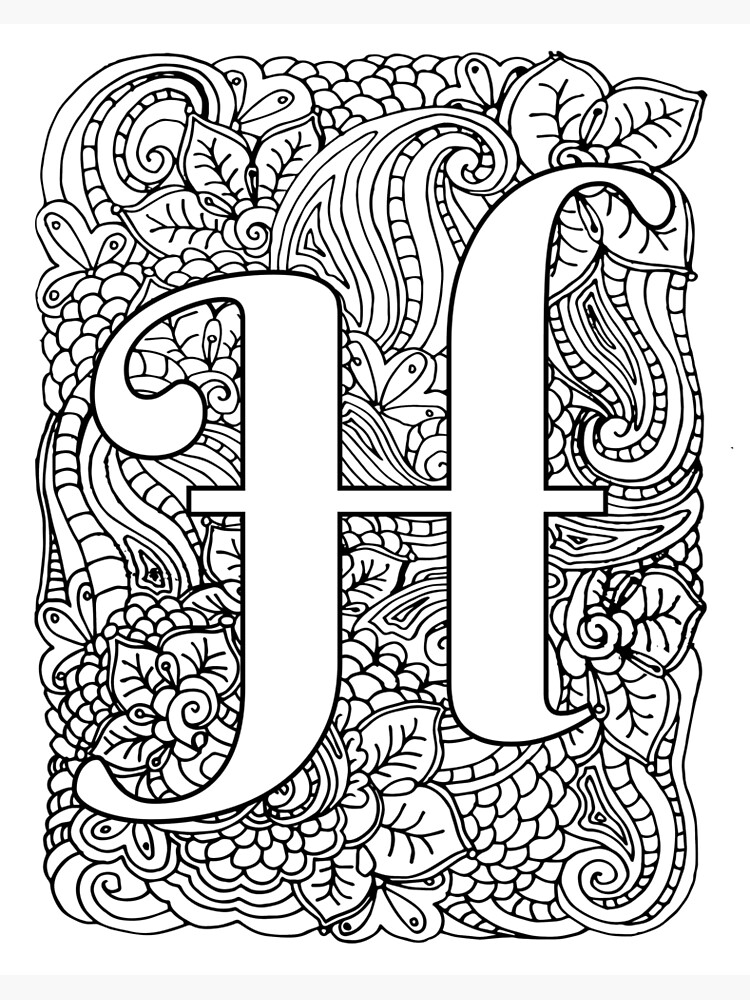 Adult Coloring Page Monogram Letter H