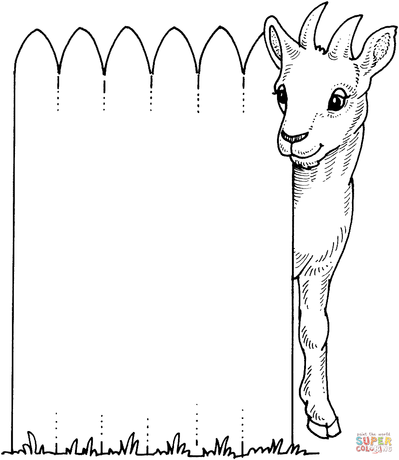 Cute Goat Billy Looks Through The Fence coloring page | Free ...
