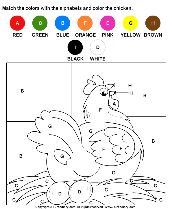 Color by letter chicken worksheet