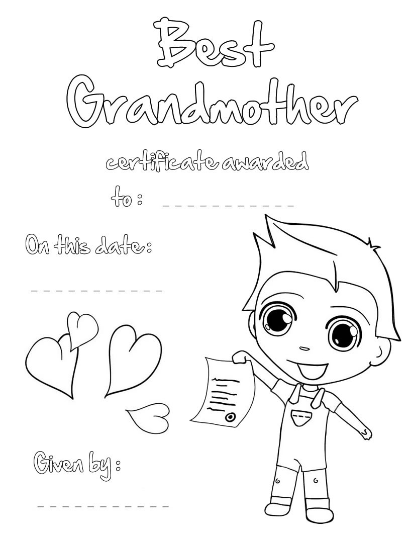 Best grandmother certificate coloring pages - Hellokids.com
