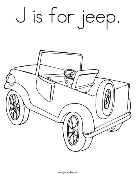 J is for jeep Coloring Page - Twisty Noodle