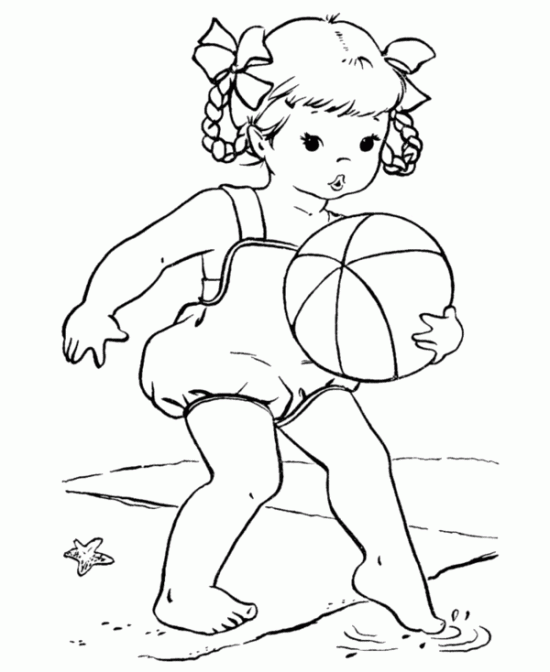 Coloring Pages | Girl With Beach Ball Coloring Pages