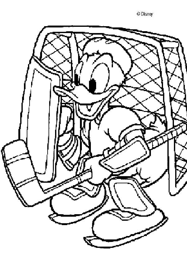 Donald duck as a hockey goal keeper coloring pages - Hellokids.com