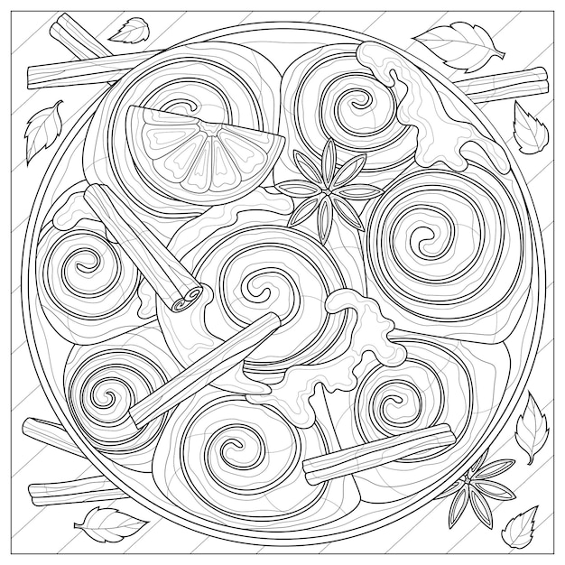 Premium Vector | Cinnamon rolls.coloring book antistress for children and  adults. illustration isolated on white background.zen-tangle style.