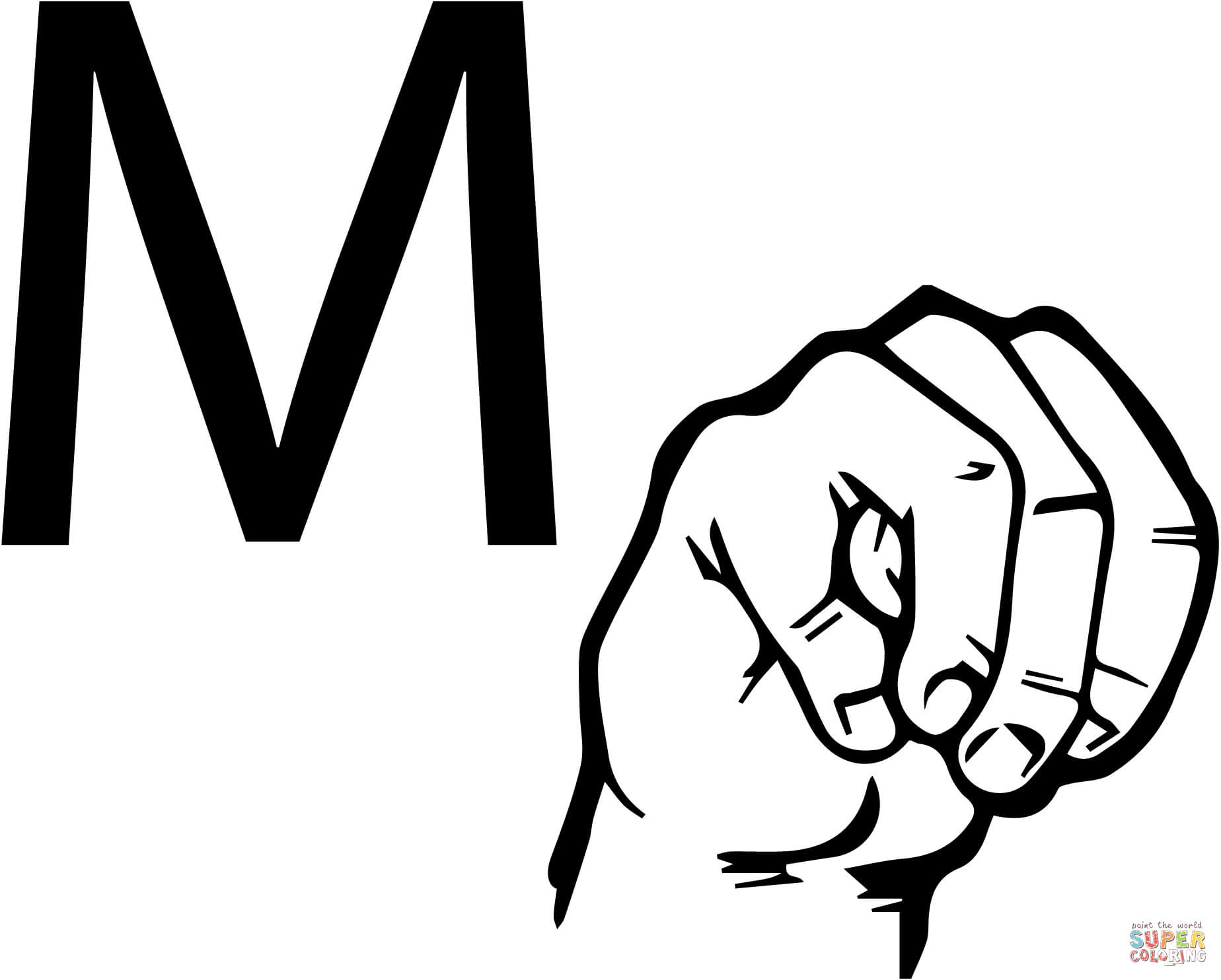 ASL Sign Language Letter M coloring page | Free Printable Coloring Pages