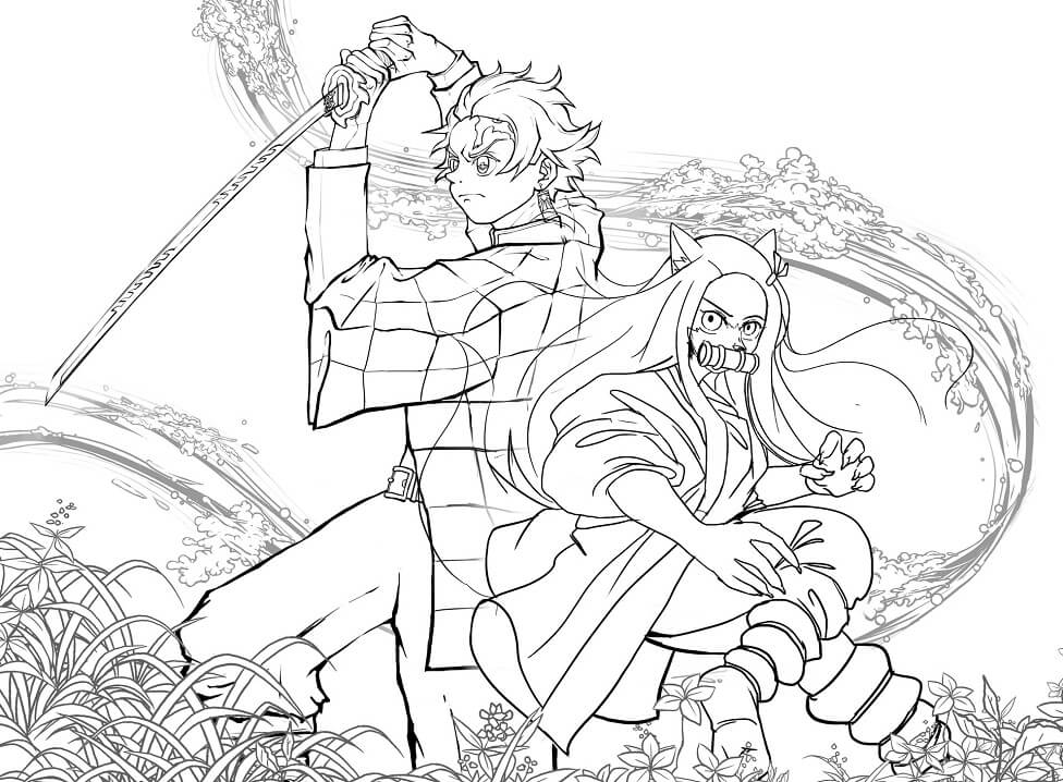 Tanjiro And Nezuko Demon Slayer Coloring Page - Free Printable Coloring