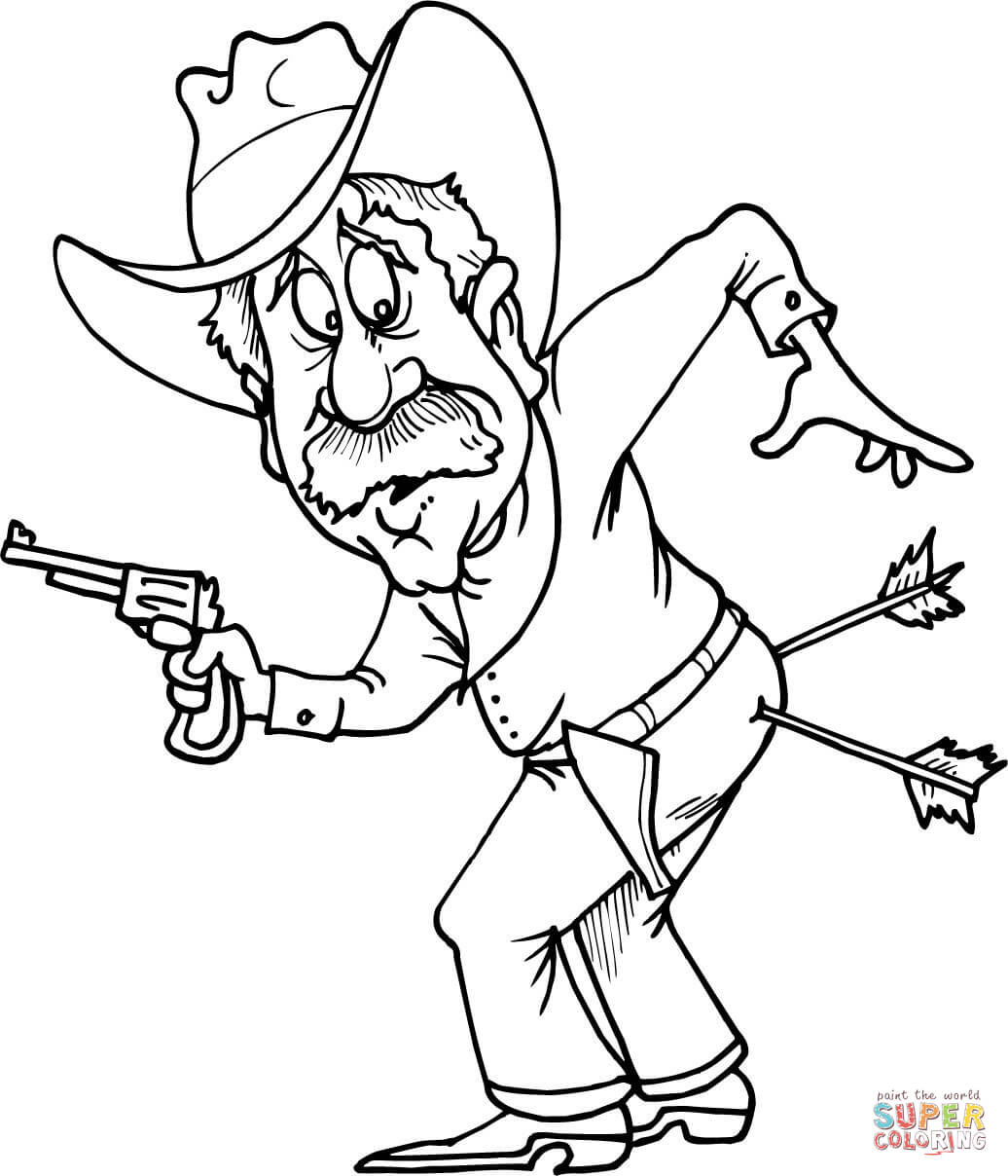 Cowboy with Two Arrows in Butt coloring page | Free Printable Coloring Pages
