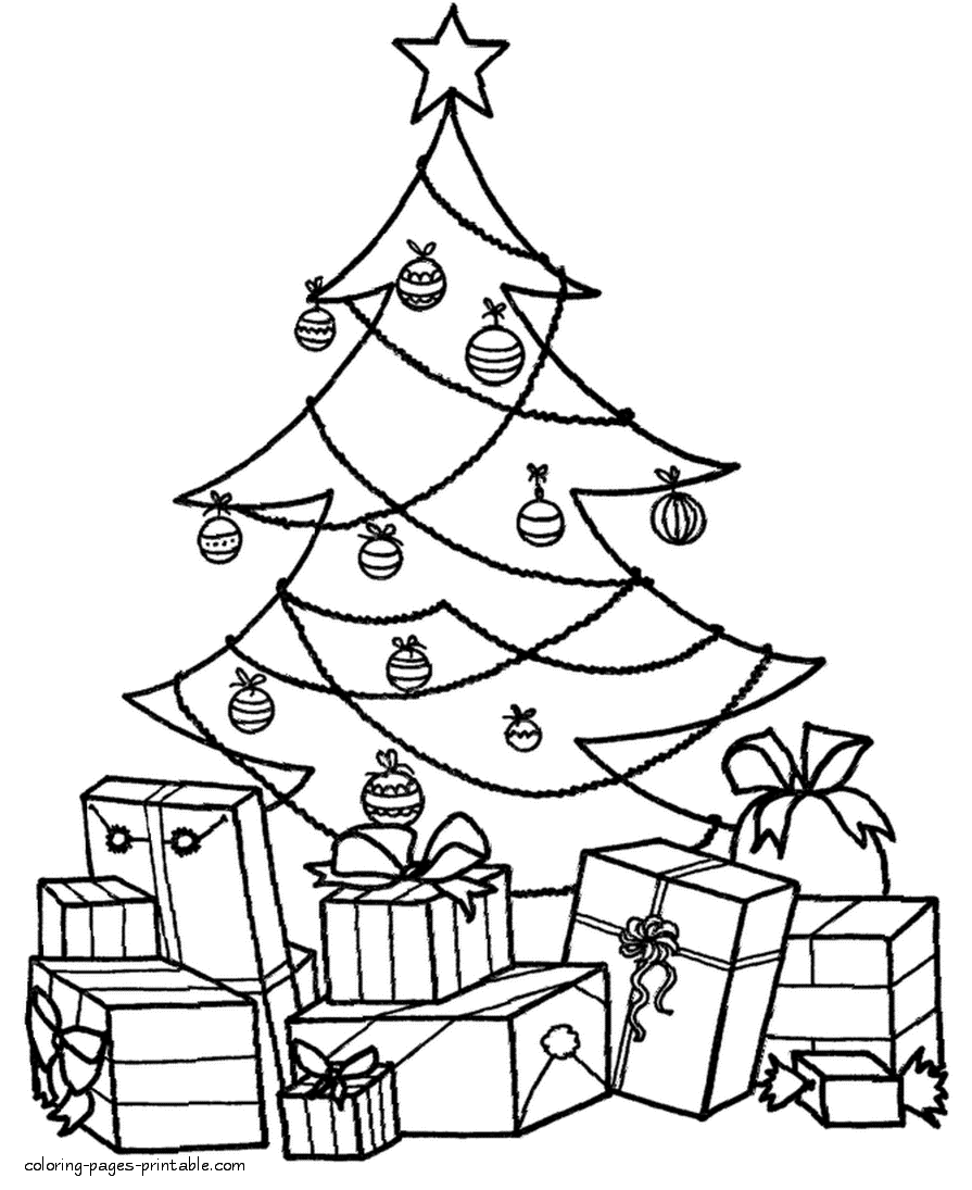 Download Christmas Tree With Presents Coloring Page - Coloring Home