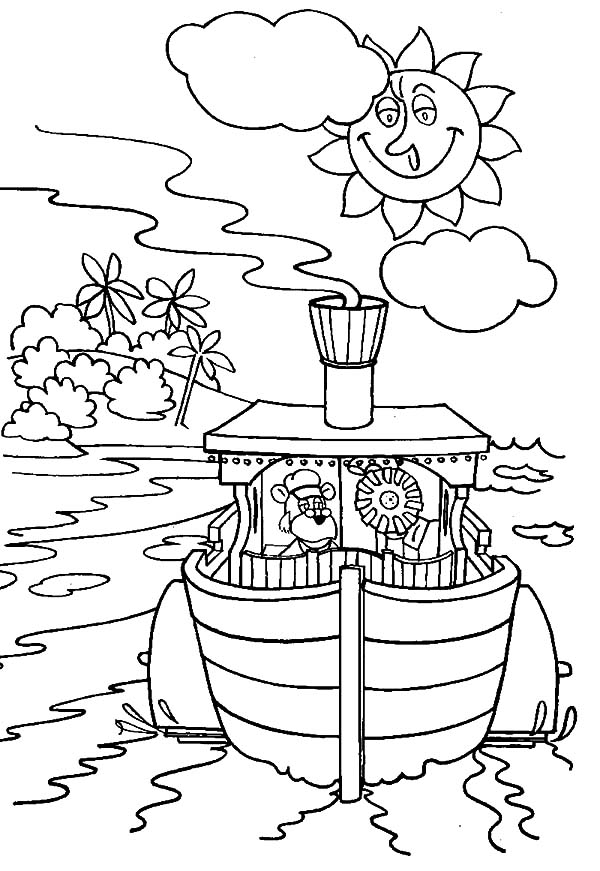The Bearboat Sailing On Sunny Day Coloring Pages : Coloring Sun