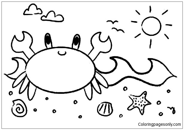 Crab Walking At Beach On Sunny Day Coloring Page - Free ...
