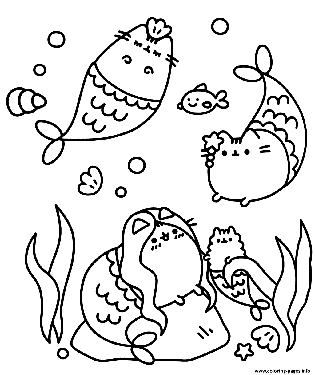 Pusheen The Cat Underwater Coloring Pages Printable