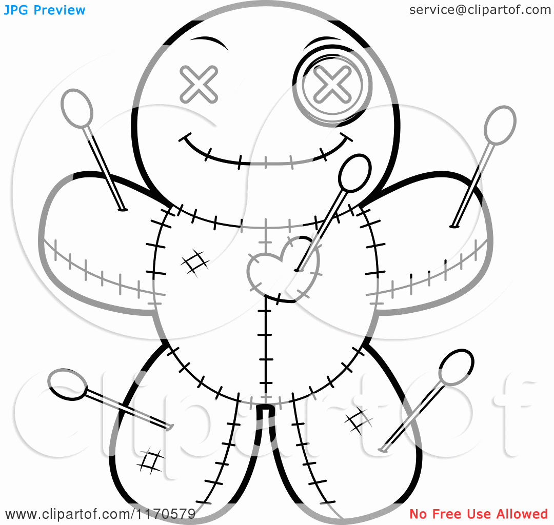 Cartoon Clipart Of A Happy Voo Doo Doll - Vector Outlined Coloring ...