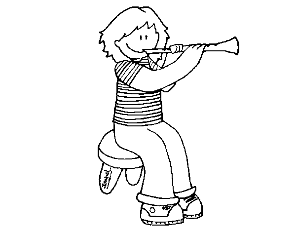 Little girl with clarinet coloring page - Coloringcrew.com