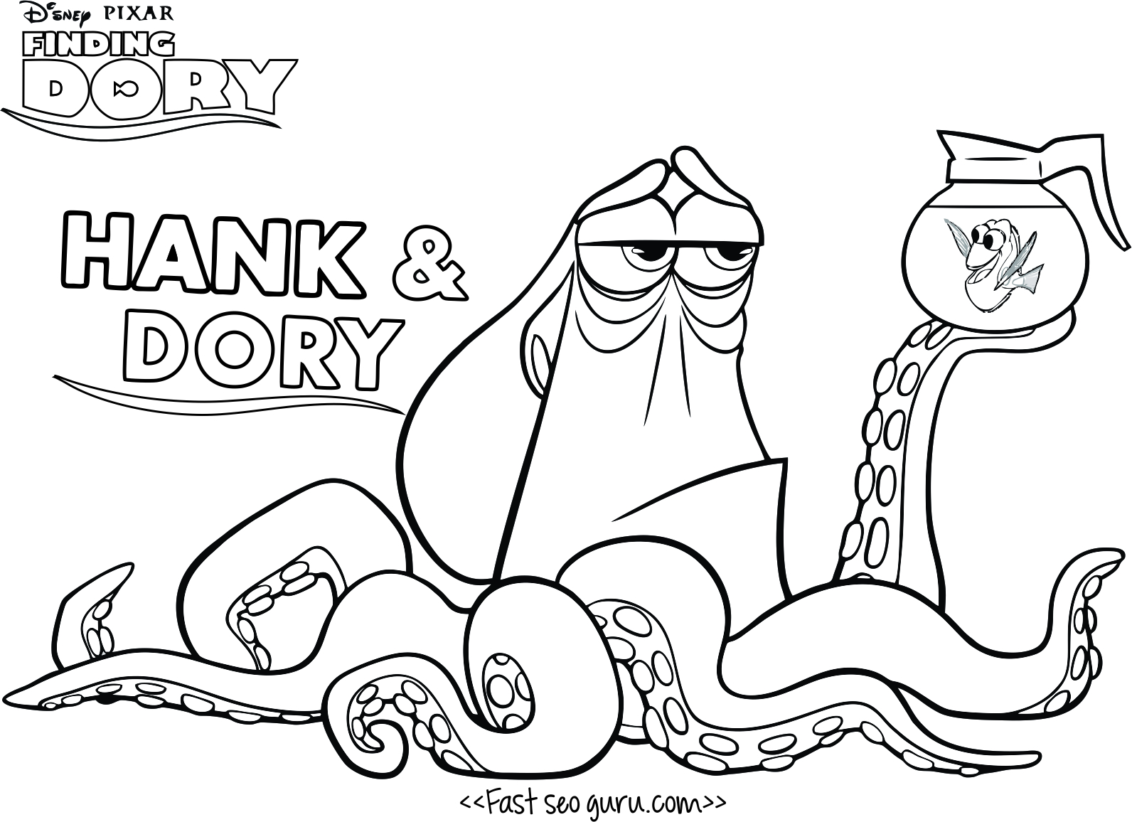 Print out finding dory hank coloring page for kids