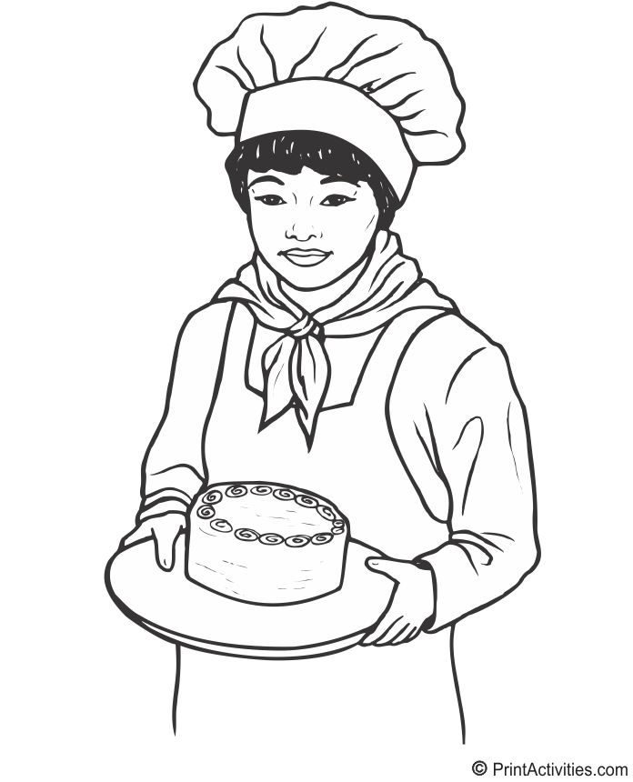 Baker Coloring Page | Female Baker Coloring Activity