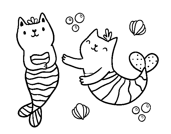 Mermaid cats coloring page - Coloringcrew.com