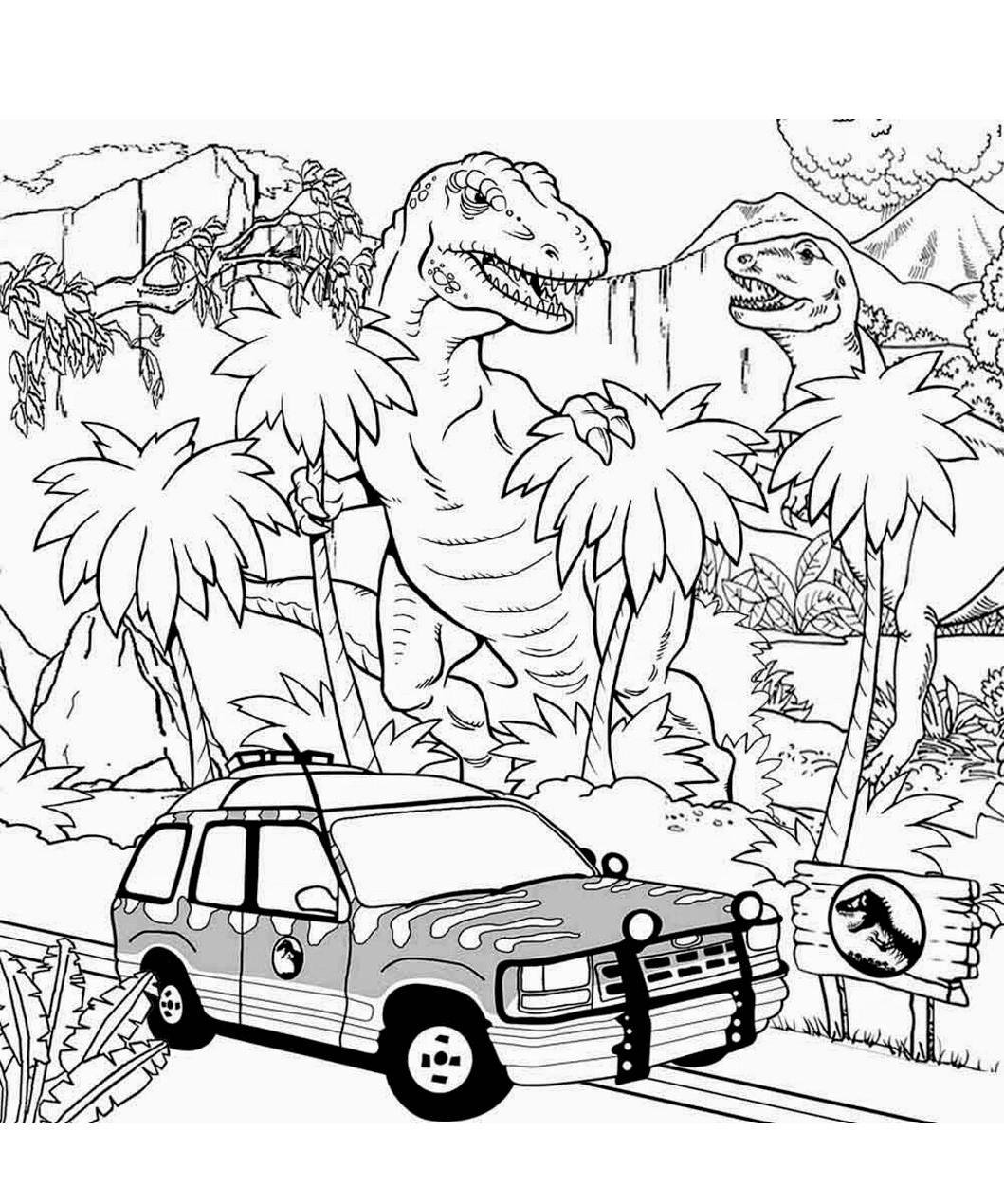 Car In Jurassic World Coloring Page - Free Printable Coloring Pages for Kids