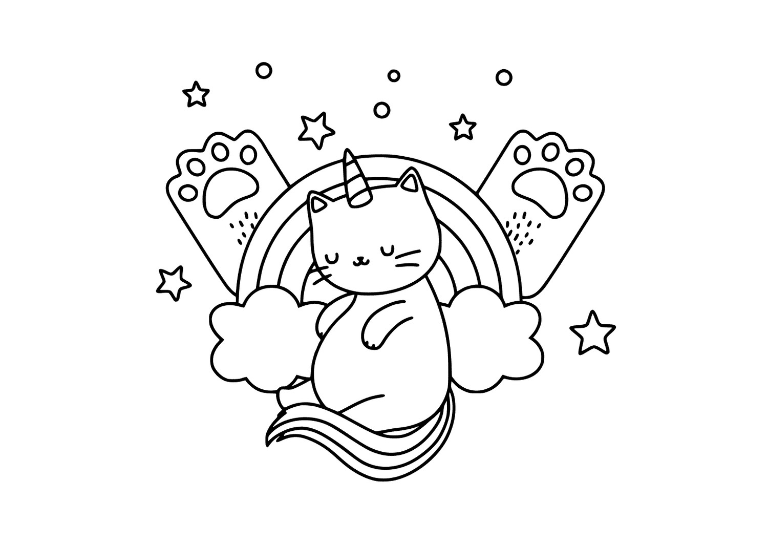Unicorn Cat Rainbow Coloring Page   Coloring Home