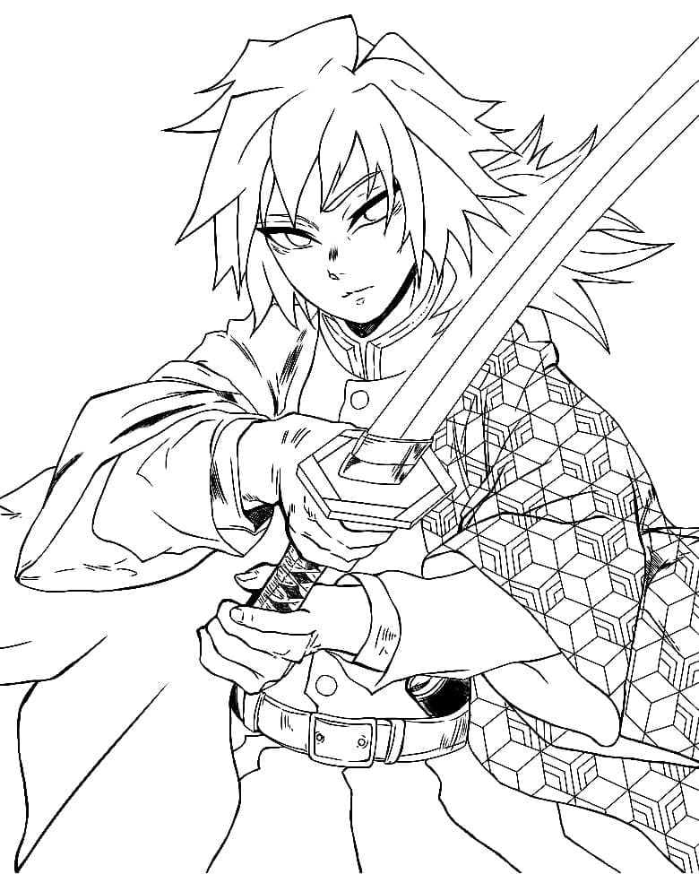 Giyu Tomioka with Sword Coloring Page - Free Printable Coloring Pages for  Kids