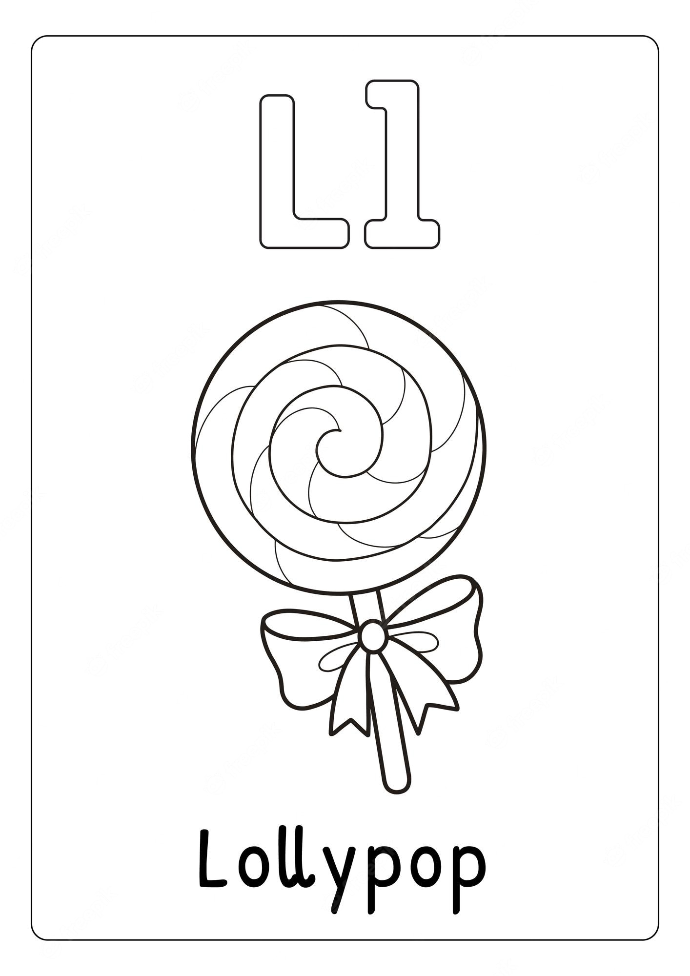 Premium Vector | Alphabet letter l for lollypop coloring page for kids