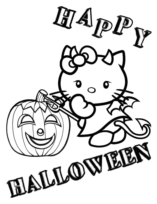 Devil Hello Kitty And Pumpkin Halloween Coloring Page | H & M ...