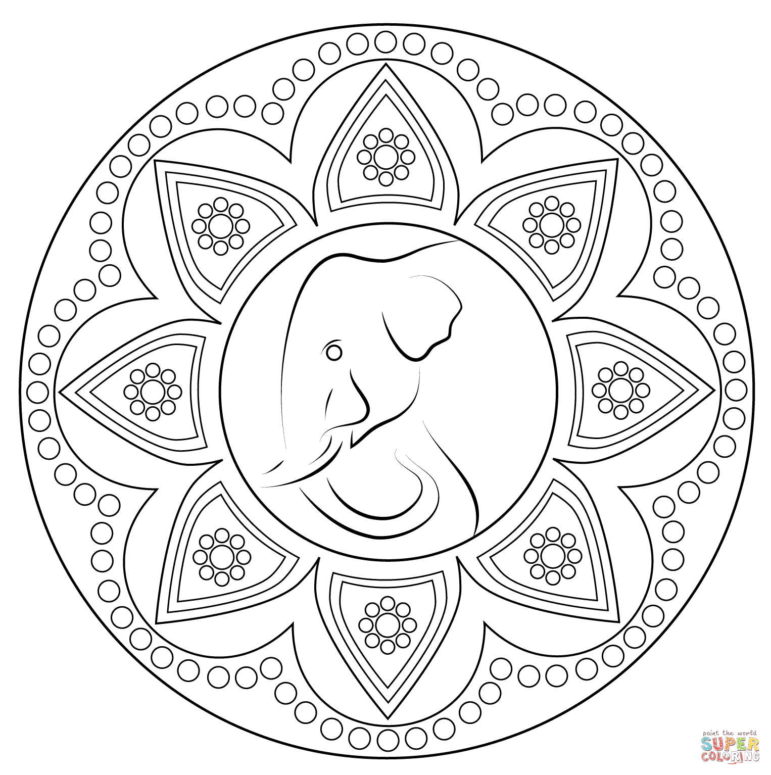 Indian Rangoli with Elephant coloring page | Free Printable ...