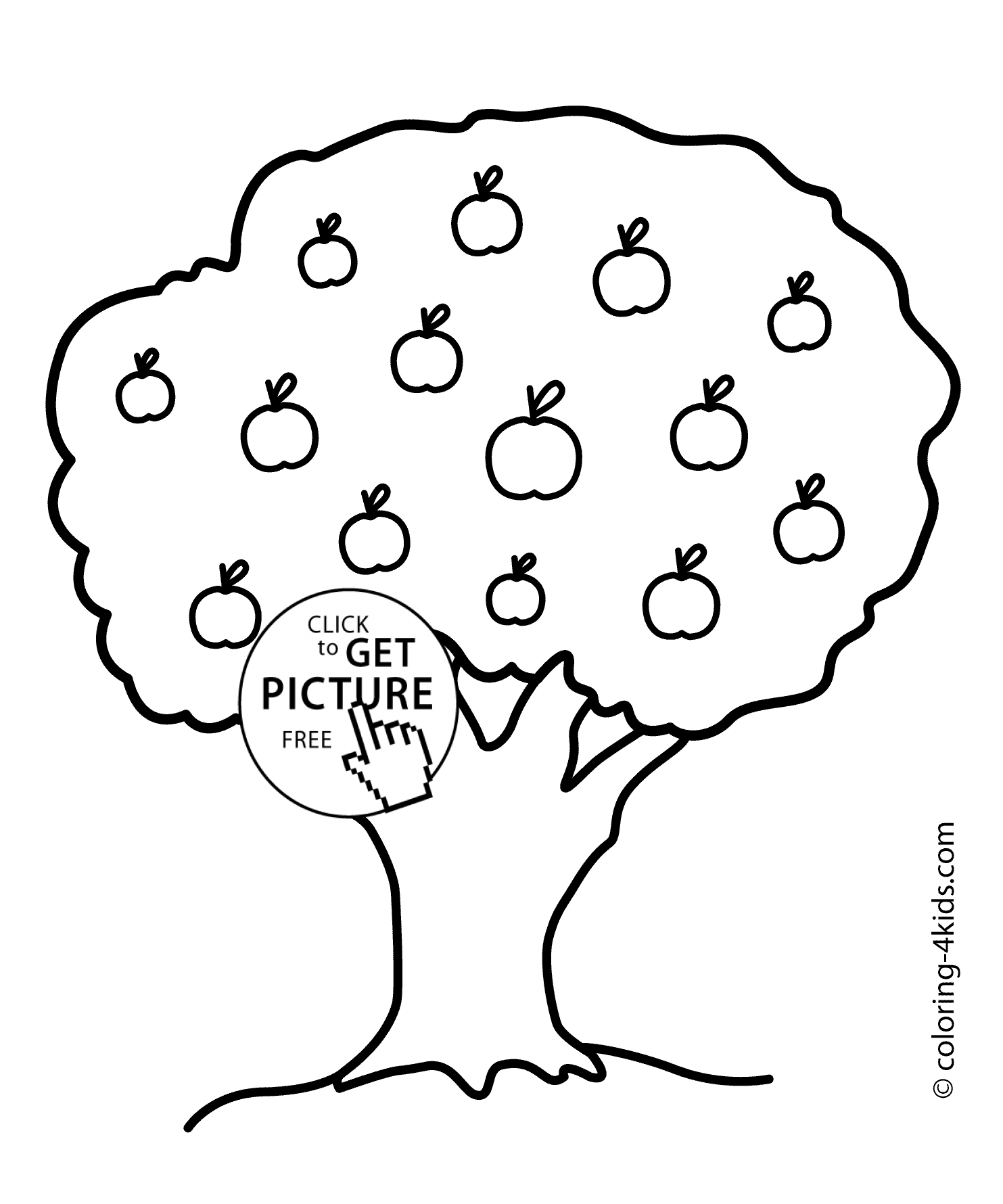 Nature apple tree coloring page for kids, printable free