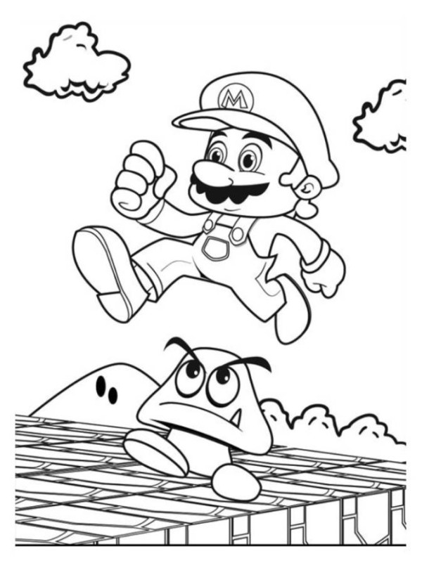 Mario and Goomba Coloring Page