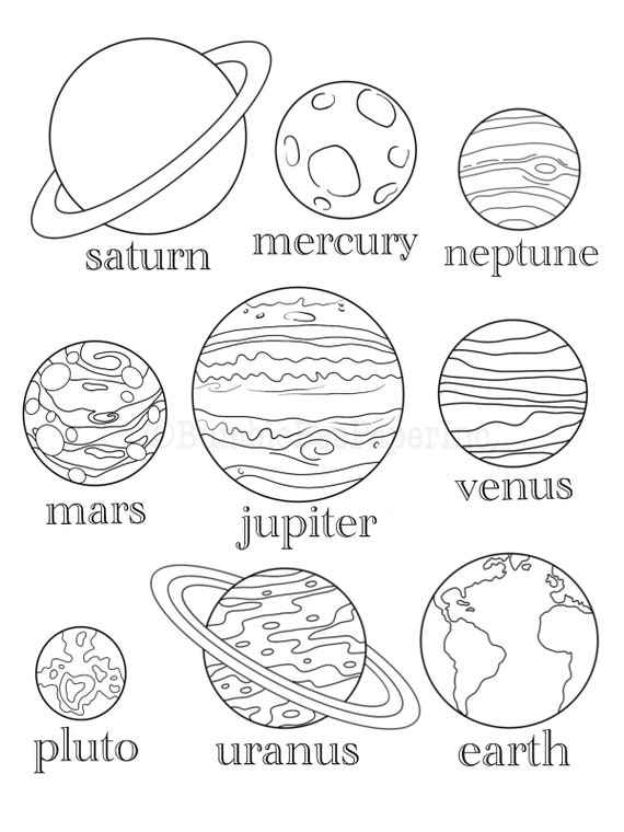 Nine Planets Coloring Page/wall Art - Etsy