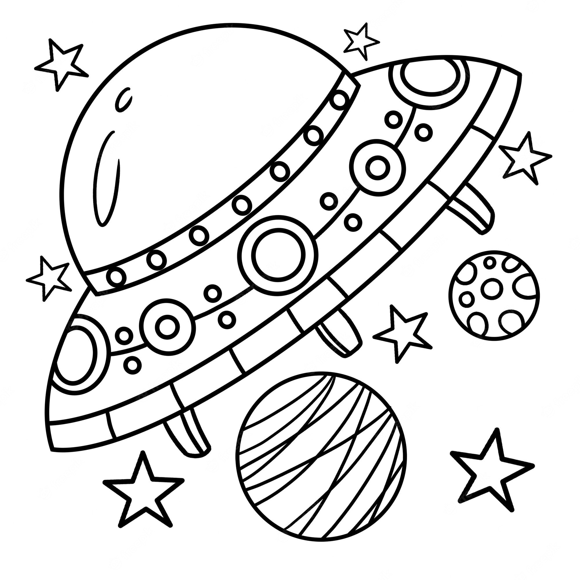 Premium Vector | Ufo spaceship coloring page for kids