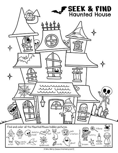 Seek and Find Haunted House Printable Puzzle | Mrs. Merry