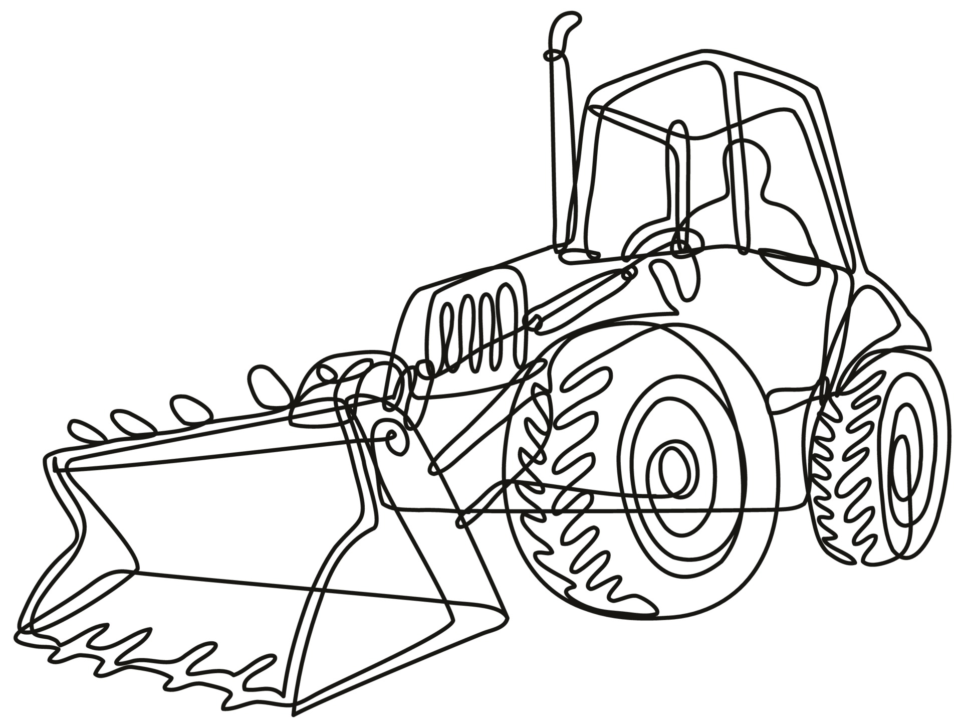 Country Tractor Digger with Bucket Front Loader Continuous Line Drawing  3477683 Vector Art at Vecteezy
