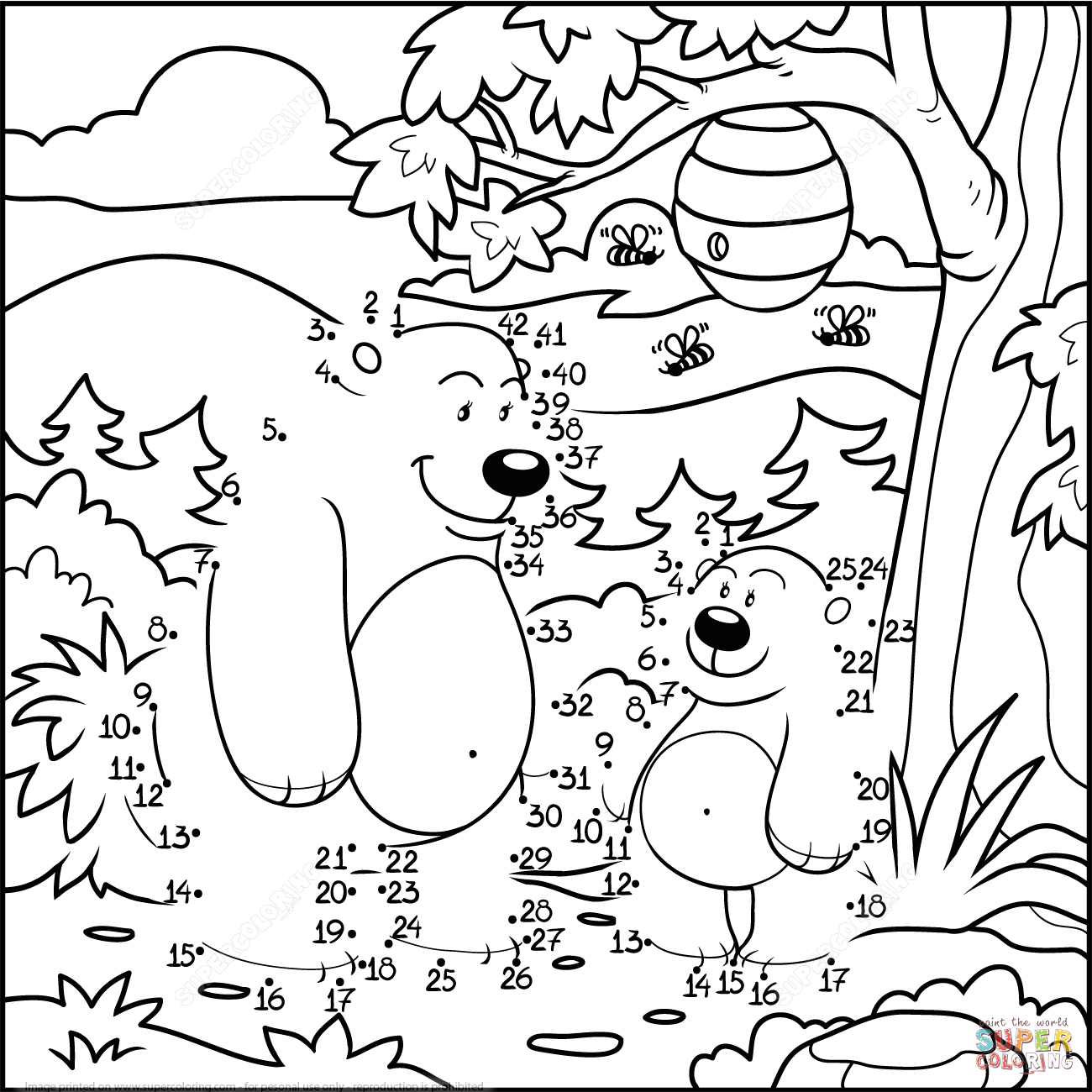 Bears in a Forest dot to dot | Free Printable Coloring Pages