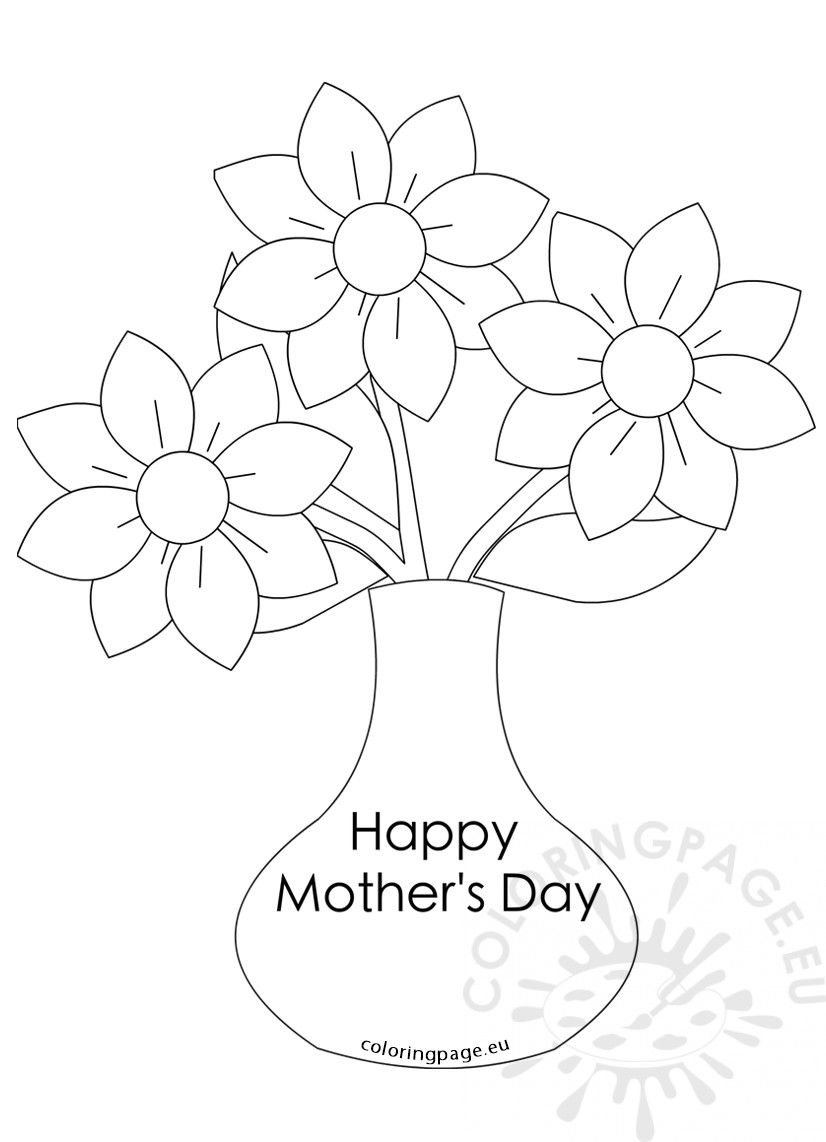 Mother's Day flowers Vase with three flowers | Coloring Page | Flower  drawing, Flower coloring pages, Coloring pages