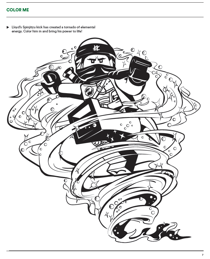 Coloring Sheet: Lloyd's Spinjitzu Kick of Energy Tornado