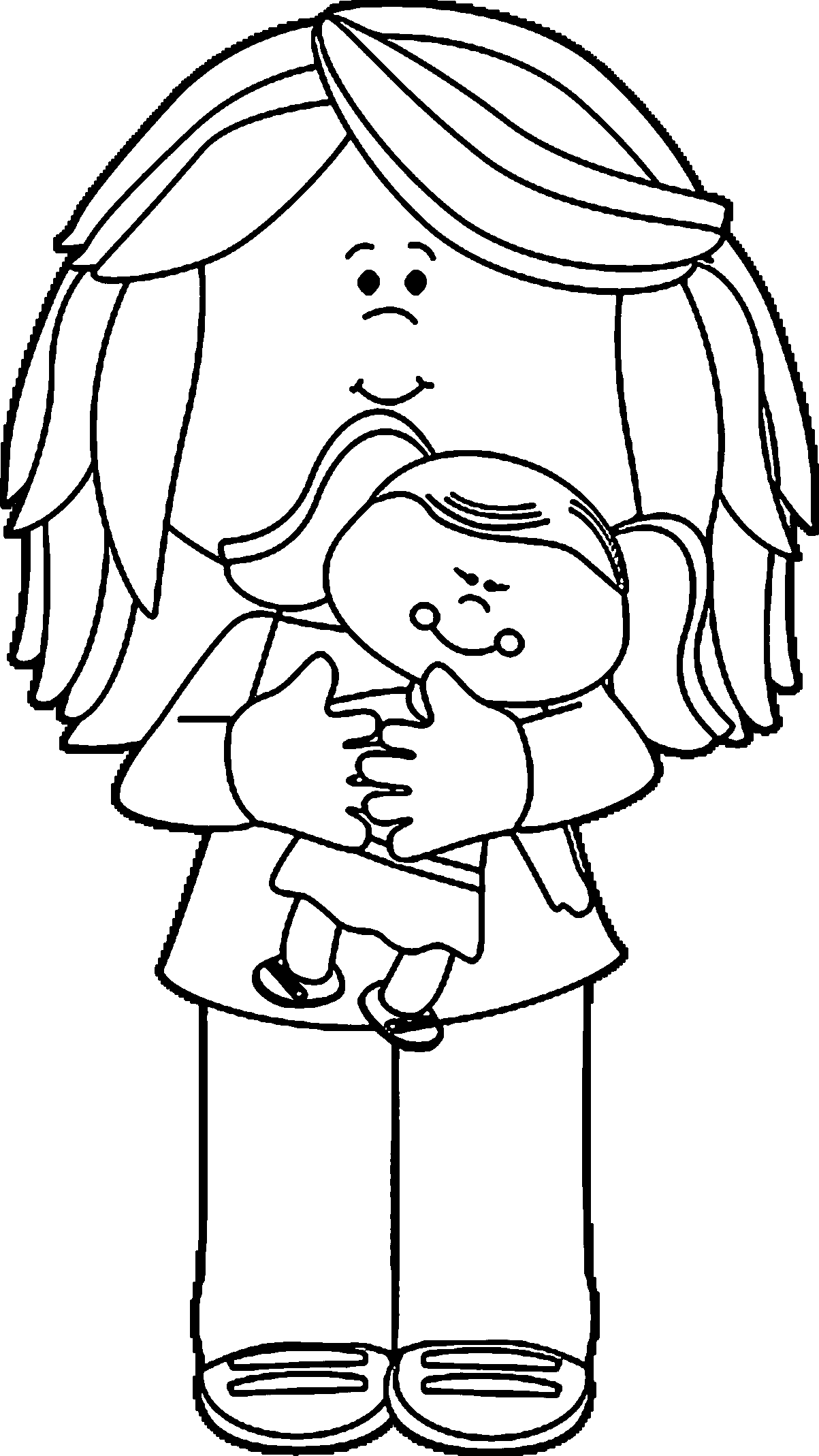Little Girl Holding Baby Doll Coloring Page | Wecoloringpage