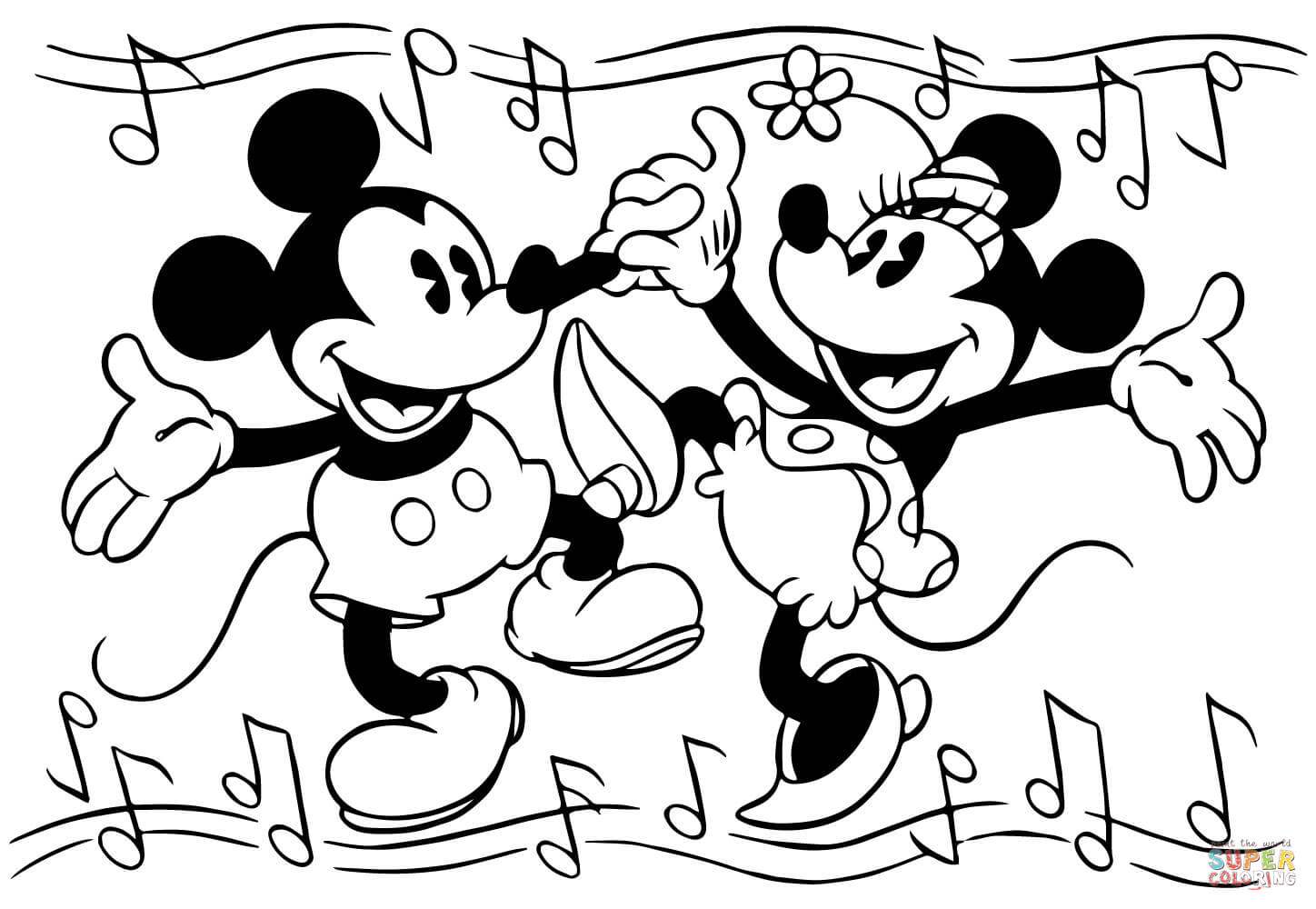 Minnie and Mickey Mouse Are Dancing coloring page | Free Printable ...