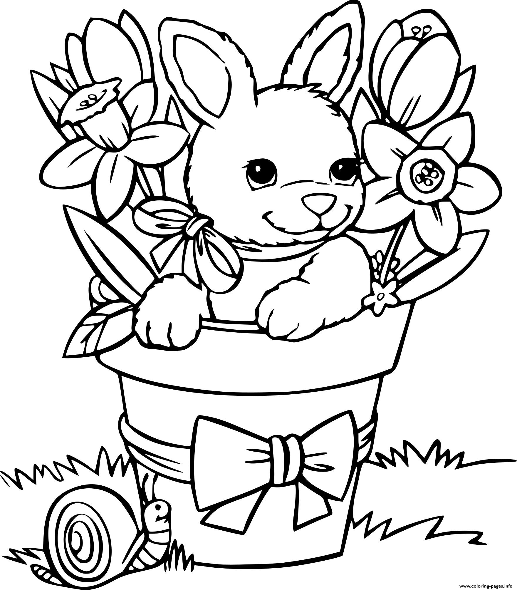 Easter Bunny Flowers Coloring Pages Printable