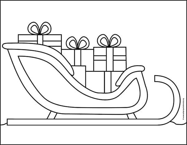 Easy How to Draw Santa's Sleigh Tutorial and Coloring Page.