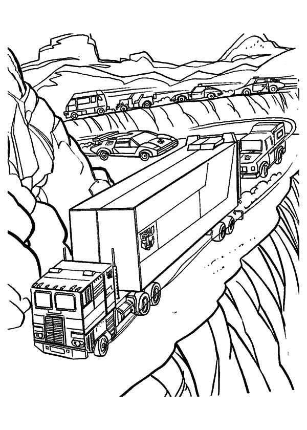 Autobots March On The Road In Transformers Coloring Page : Kids Play Color