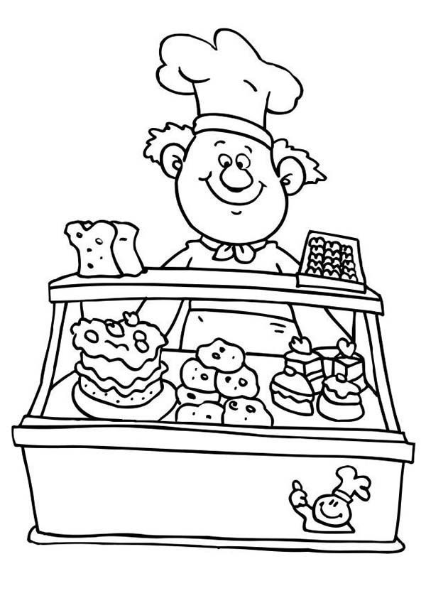Selling Cake at Bakery Coloring Page | Free Coloring Pages ...