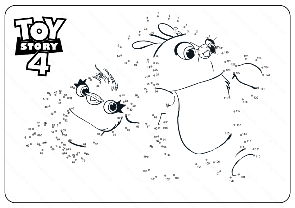 Printable Toy Story Ducky and Bunny Dot to Dot Coloring Pages
