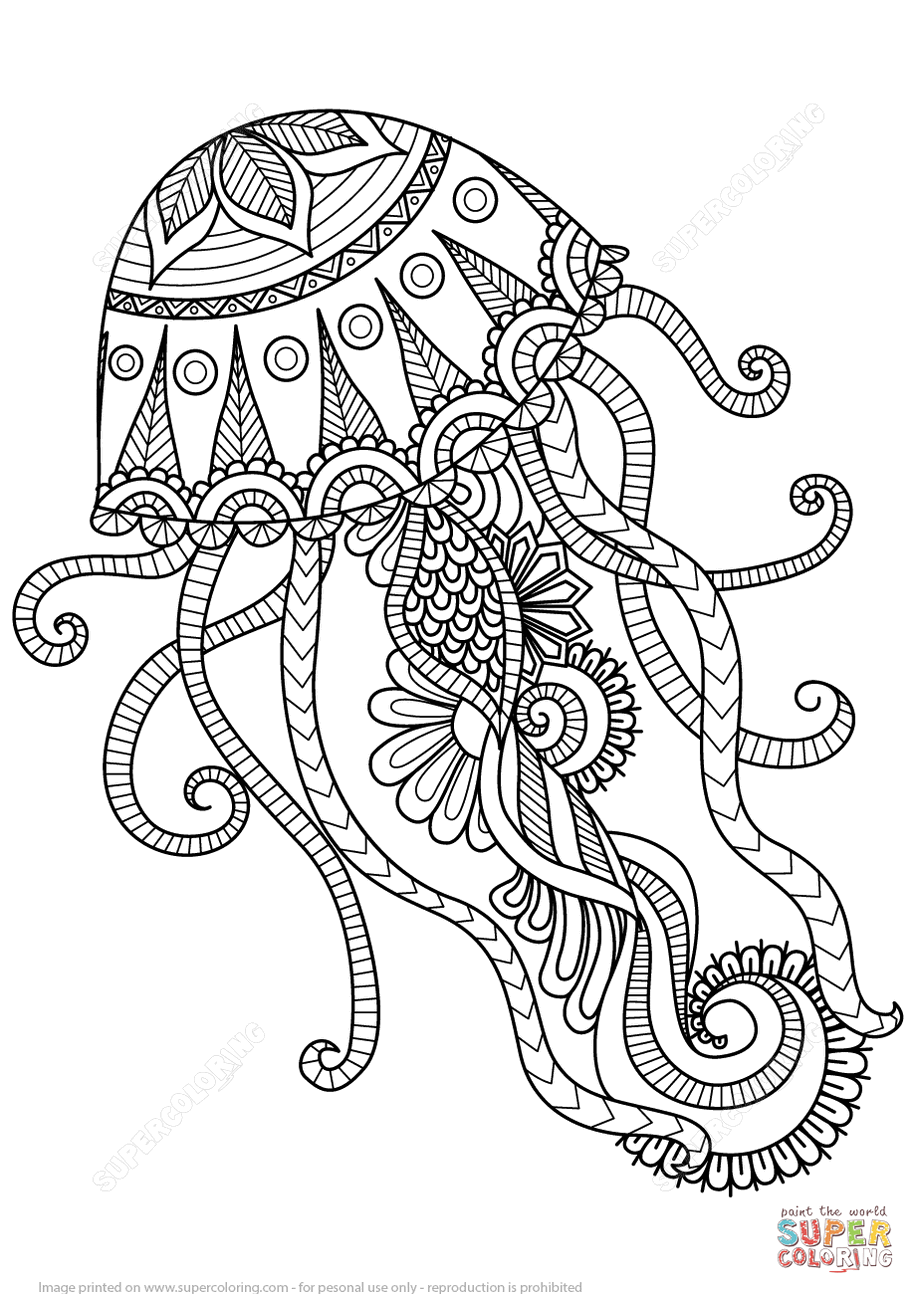 Jellyfish zentangle coloring online   Animal Coloring Pages ...