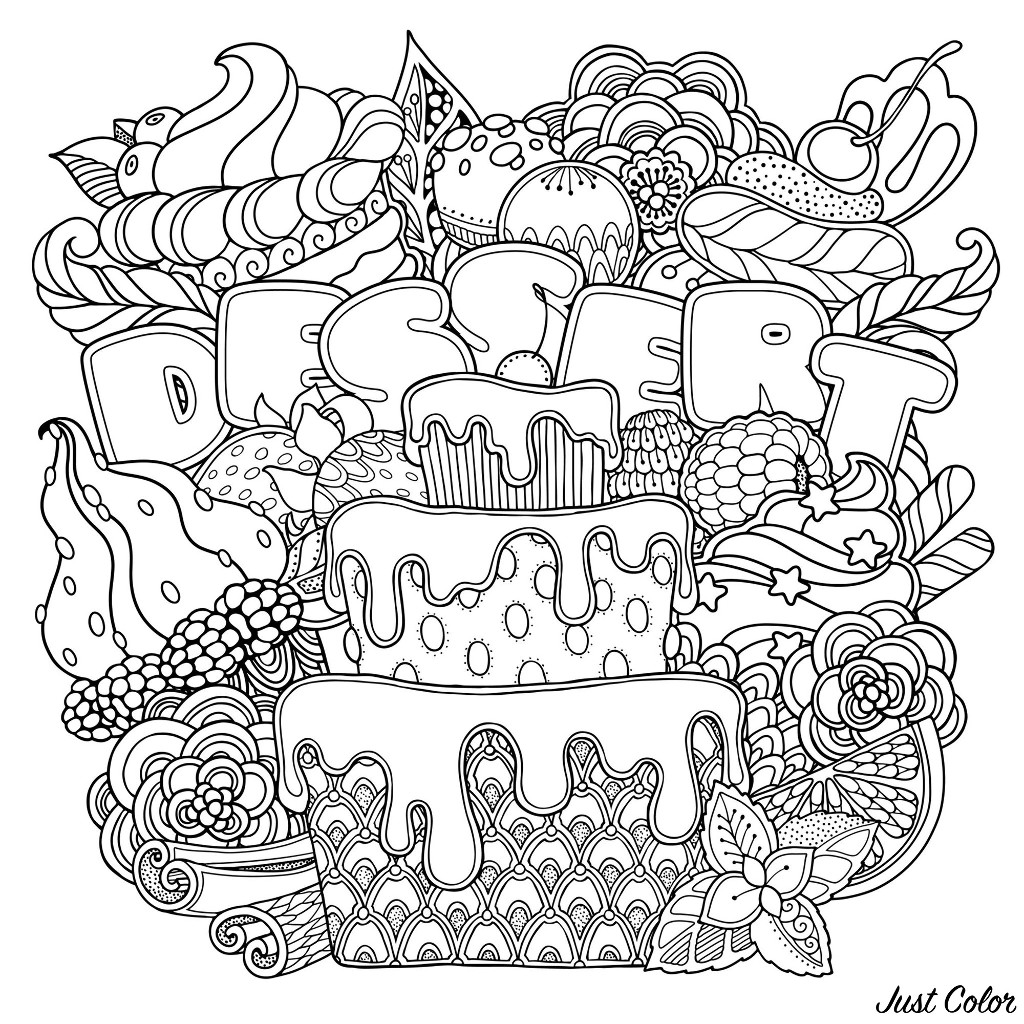 Mix of desserts - Cupcakes Adult Coloring Pages