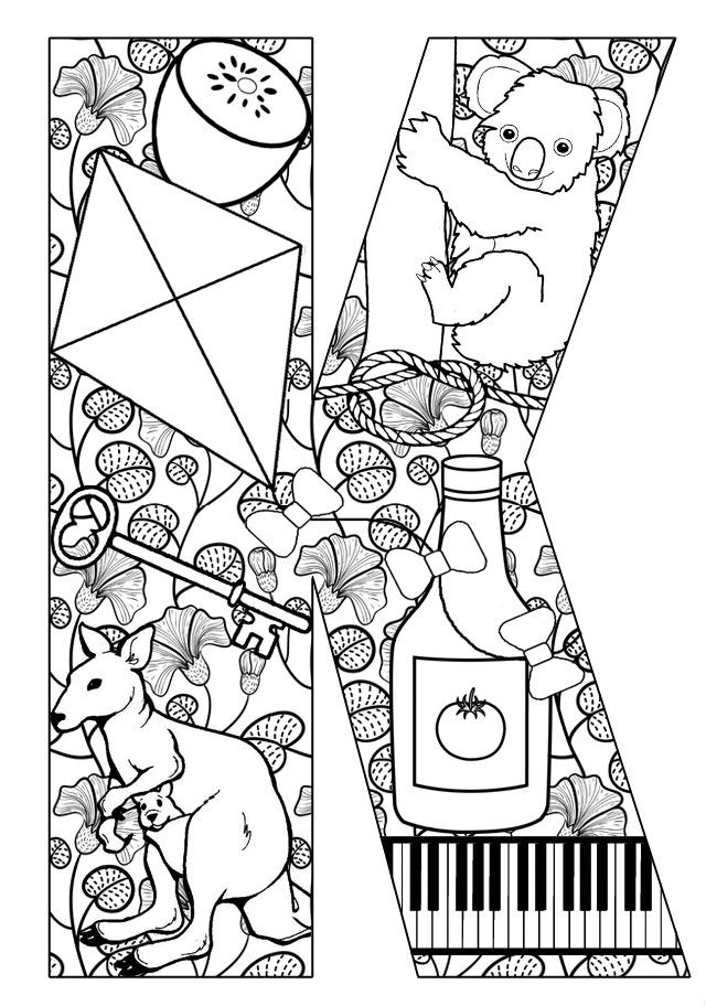 Letter K - Alphabet Coloring Page For Adults